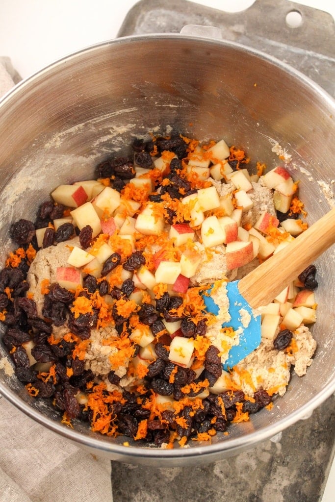 soda bread ingredients in a metal mixing bowl
