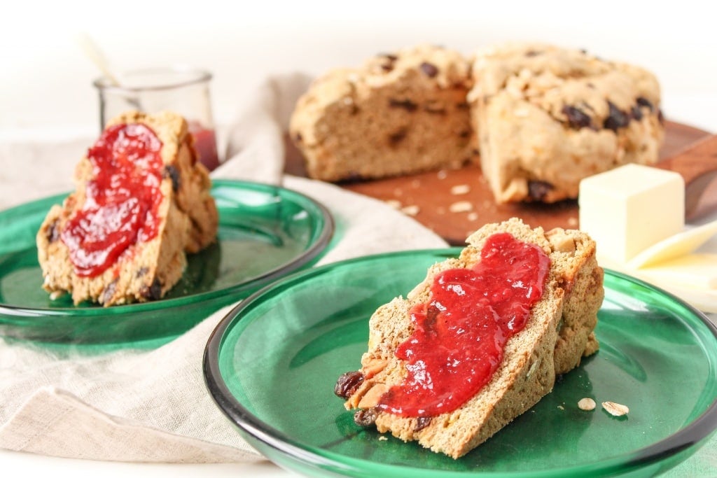 slices of Irish soda bread with strawberry jam